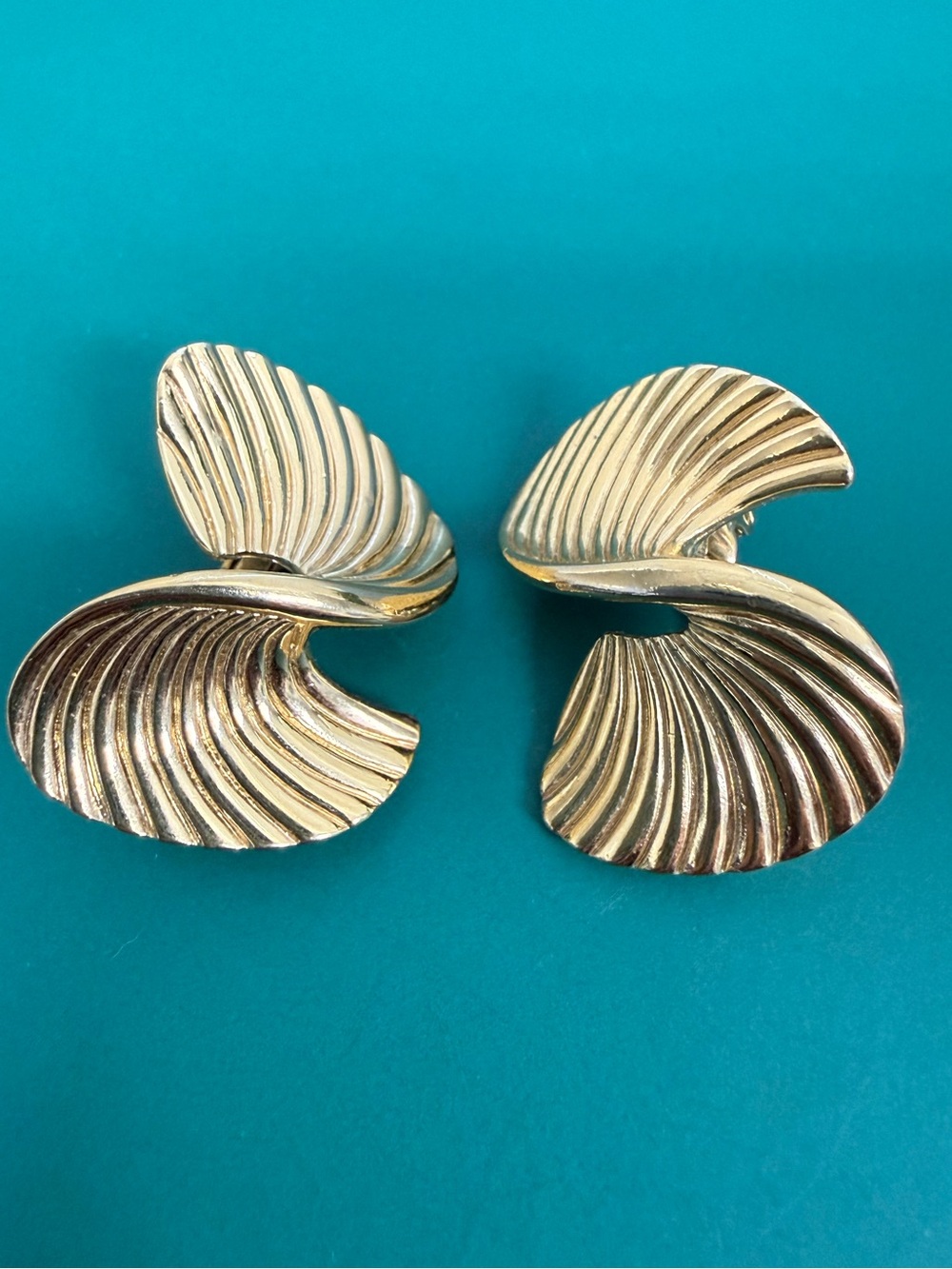 Vintage Crown Trifari Gold-Tone Sculptural Clip-On Earrings